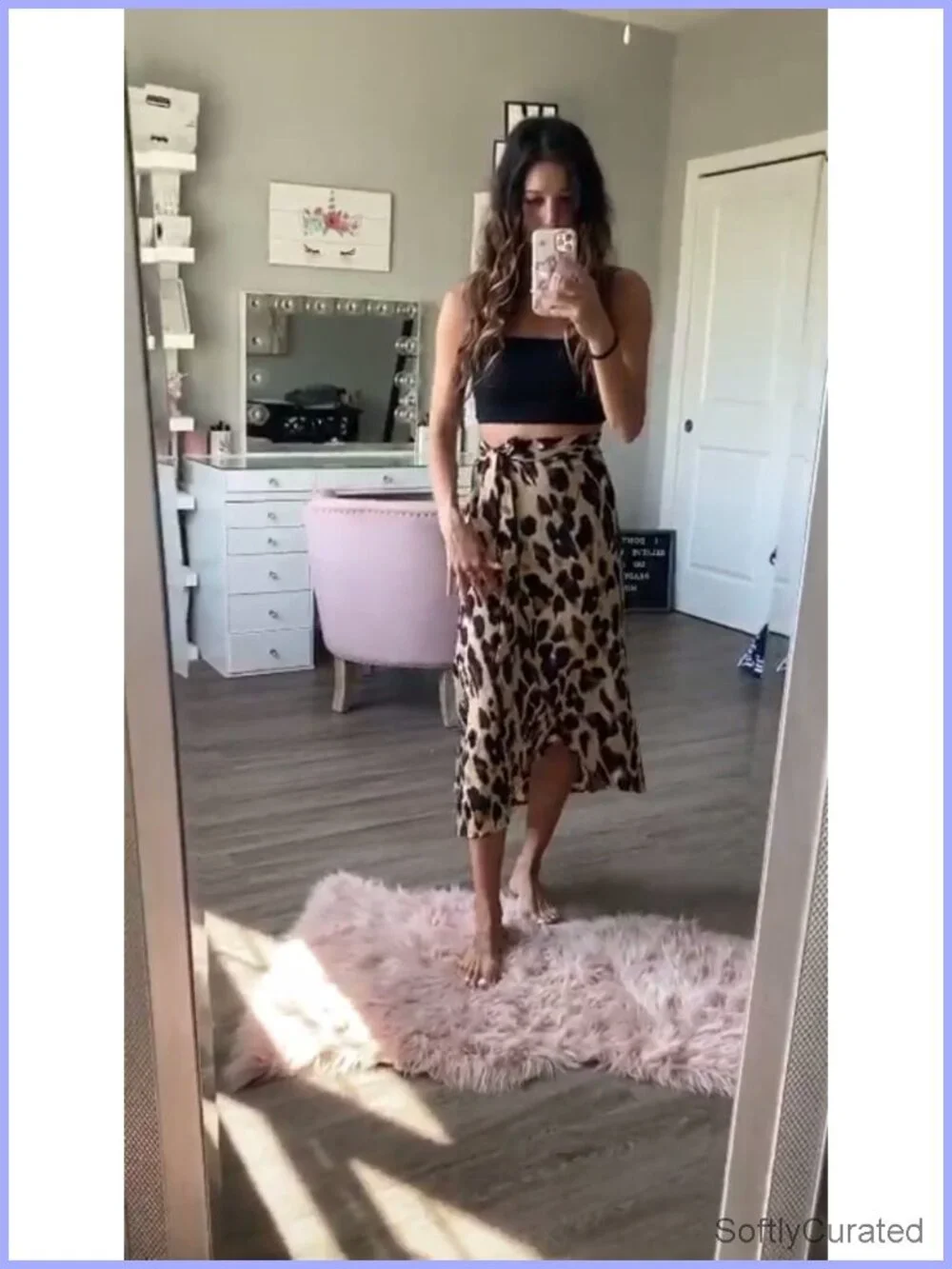 Boho Leopard High Low Wrap Midi Skirt with Slit Beach Cover Up